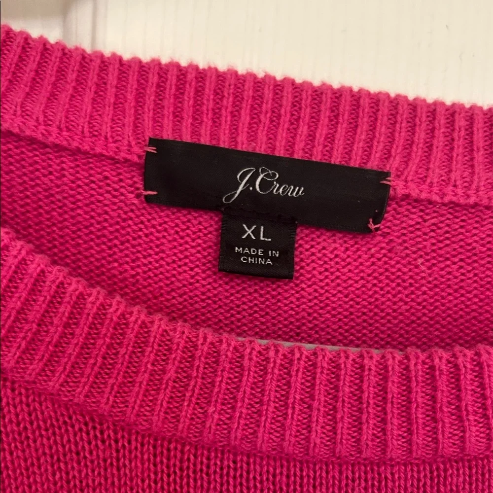 J. Crew Women's Crewneck Sweater in Hot Pink with Ruffle Sleeve XL